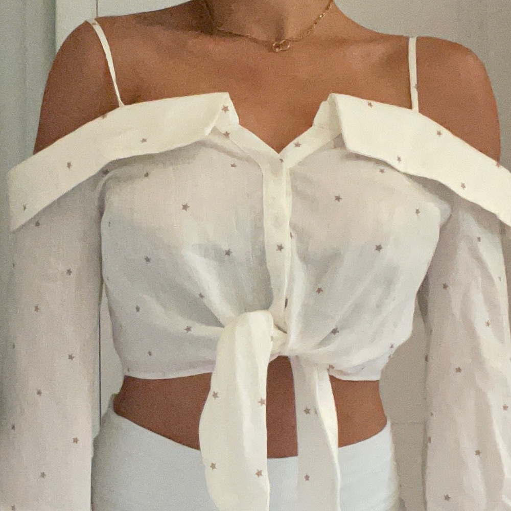 Lush cropped button down top with stars